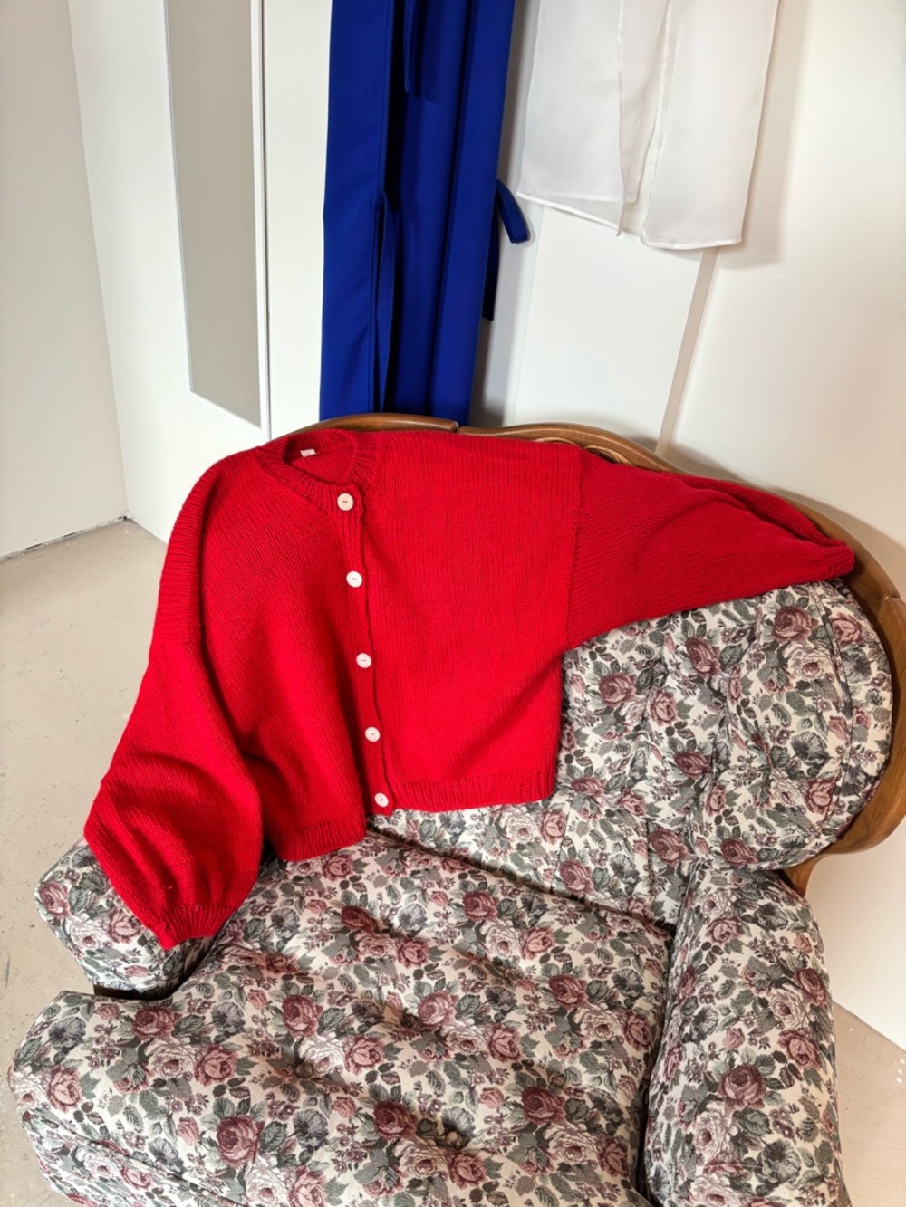 Bright Red Handmade Knit Cardigan - Picture 2 of 5